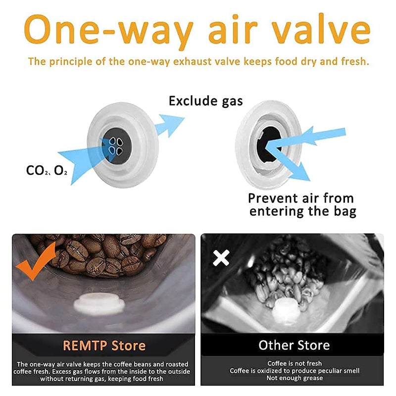 REMTAP Coffee Bags with Valve(50 pcs,16 oz/1 lb) Black High Barrier Aluminum Foil Flat Bottom Standing Empty Coffee Beans Storage Bag,Reusable Heat Sealable Side Zipper Pouches for Home or Store - Image 4